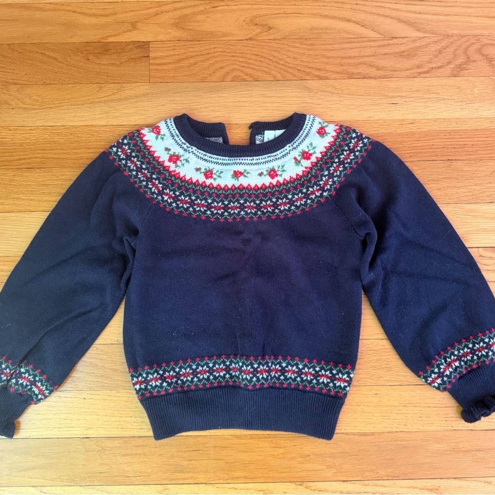 Janie and Jack Navy Fair Isle Crewneck Sweater with Red and White Accents